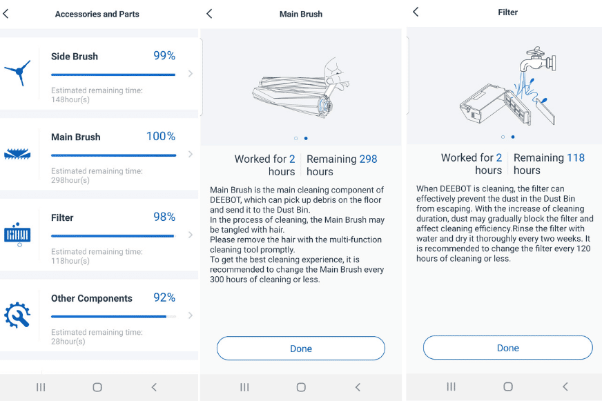 Wartungshinweise für die einzelnen Verschleißteile werden in der Ecovacs Home App angezeigt